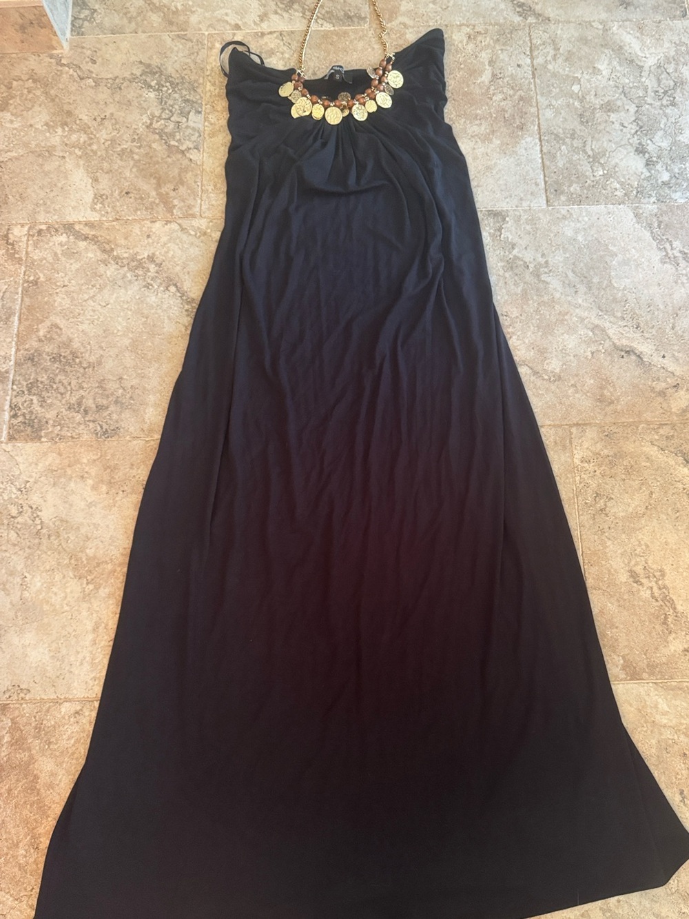 Vintage Sky Black Maxi Dress-gold Coin/bead Necklace Detail size small Y2K boho